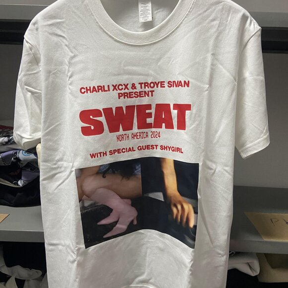 Char XCX & Troye Present Sweat Tour T-Shirt - Concert Tee, Unisex, White - Picture 1 of 6